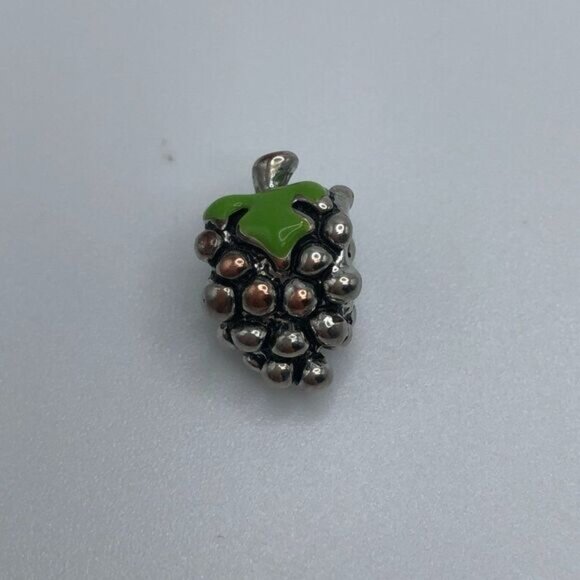 Bunch of Grapes Bead Charm Silver Tone with Green Enamel Leaves - Picture 2 of 3